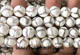 CAA6183 15 inches 12mm faceted round electroplated Tibetan Agate beads