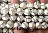 CAA6188 12mm faceted round AB-Color electroplated Tibetan Agate beads
