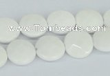 CAA01 15.5 inches 14mm faceted coin white agate gemstone beads