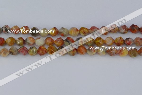 CAA1016 15.5 inches 10mm faceted nuggets red crazy lace agate beads