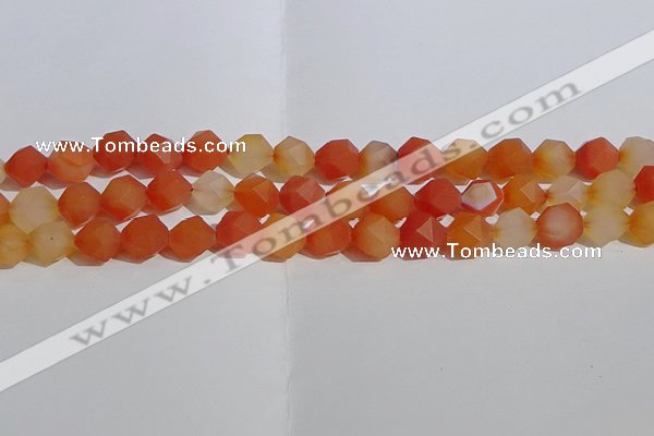 CAA1238 15.5 inches 10mm faceted nuggets matte red agate beads