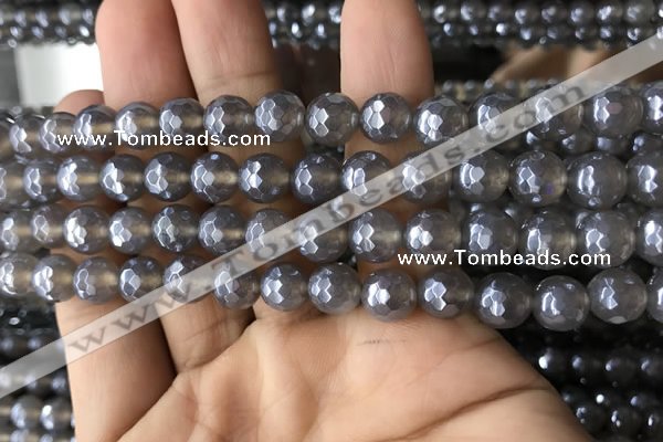 CAA1261 15.5 inches 8mm faceted round AB-color grey agate beads