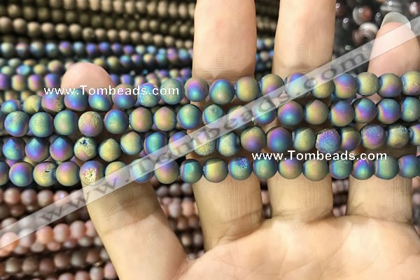 CAA1278 15.5 inches 6mm round matte plated druzy agate beads