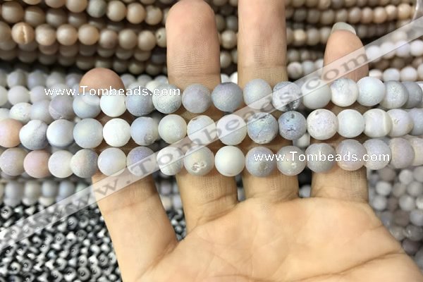 CAA1291 15.5 inches 8mm round matte plated druzy agate beads