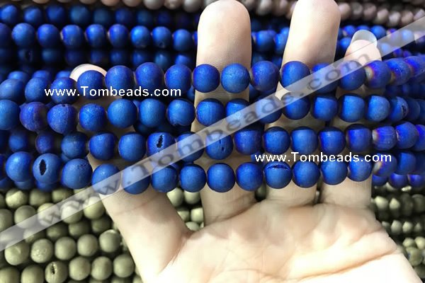 CAA1299 15.5 inches 8mm round matte plated druzy agate beads