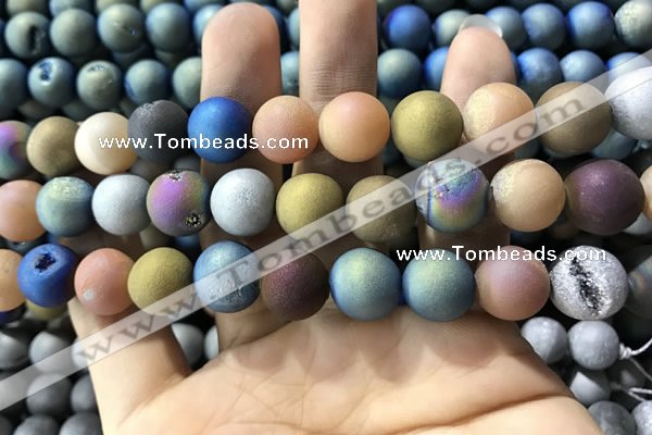 CAA1362 15.5 inches 14mm round matte plated druzy agate beads