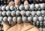 CAA1370 15.5 inches 16mm round matte plated druzy agate beads
