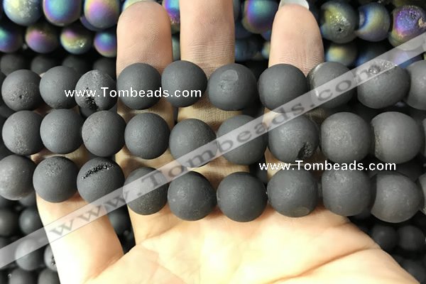 CAA1381 15.5 inches 16mm round matte plated druzy agate beads