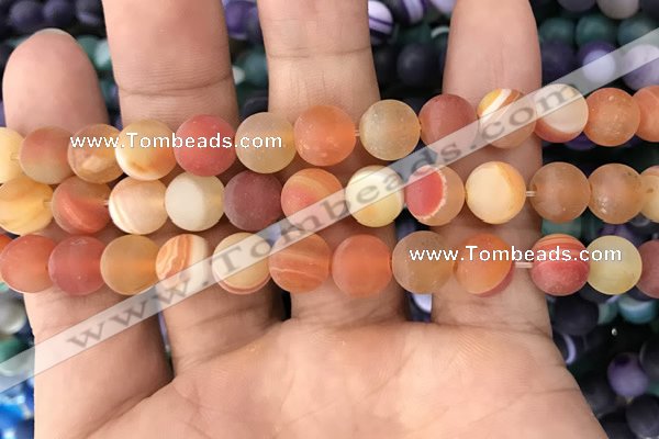 CAA1493 15.5 inches 12mm round matte banded agate beads wholesale