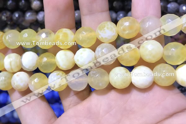 CAA1748 15 inches 12mm faceted round fire crackle agate beads