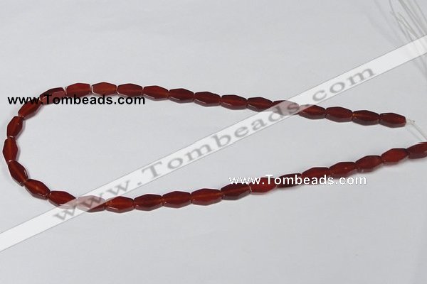 CAA177 15.5 inches 7*12mm hexagon red agate gemstone beads