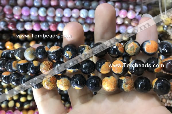CAA1776 15 inches 10mm faceted round fire crackle agate beads