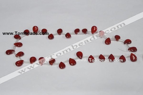 CAA185 Top-drilled 9*13mm flat teardrop red agate gemstone beads