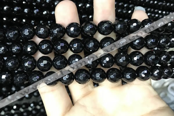 CAA2429 15.5 inches 12mm faceted round black agate beads wholesale