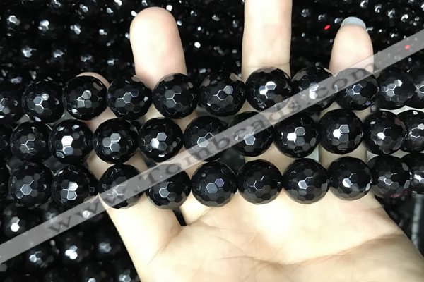CAA2432 15.5 inches 18mm faceted round black agate beads wholesale