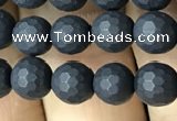 CAA2438 15.5 inches 6mm faceted round matte black agate beads