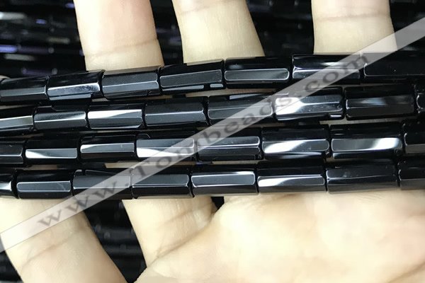 CAA2477 15.5 inches 8*16mm faceted tube black agate beads