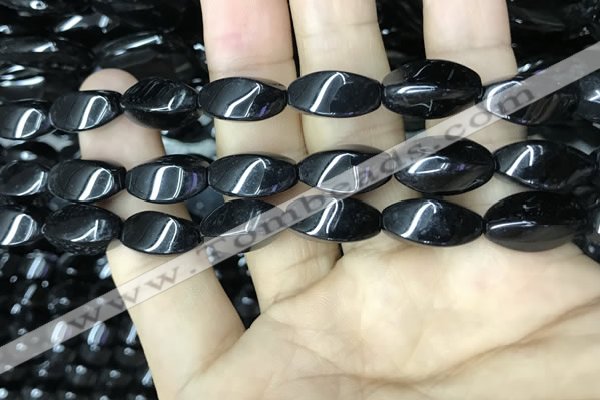 CAA2483 15.5 inches 8*16mm twisted rice black agate beads
