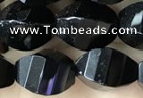CAA2493 15.5 inches 8*12mm faceted & twisted rice black agate beads