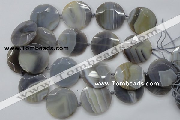 CAA251 15.5 inches 35mm faceted coin grey line agate beads