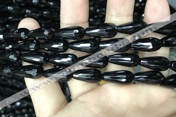 CAA2512 15.5 inches 8*16mm faceted teardrop black agate beads