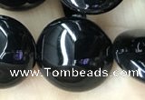 CAA2530 15.5 inches 18mm flat round black agate beads wholesale