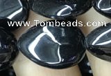 CAA2549 15.5 inches 13*18mm flat teardrop black agate beads wholesale