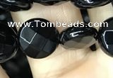 CAA2582 15.5 inches 14mm faceted coin black agate beads wholesale