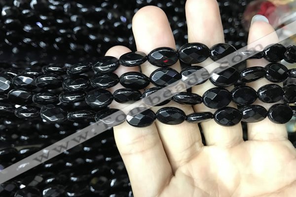 CAA2591 15.5 inches 8*12mm faceted oval black agate beads wholesale