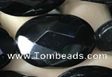 CAA2596 15.5 inches 18*25mm faceted oval black agate beads wholesale