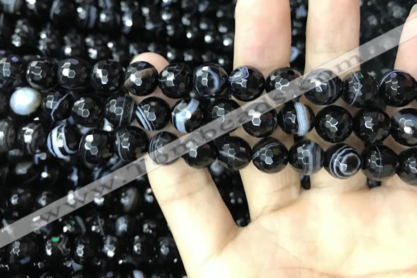 CAA2647 15.5 inches 10mm faceted round banded black agate beads