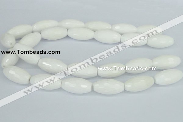 CAA28 15.5 inches 15*30mm faceted rice white agate gemstone beads