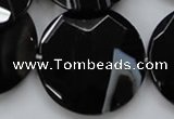 CAA281 15.5 inches 35mm faceted coin black line agate beads