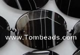CAA282 15.5 inches 30*40mm faceted oval black line agate beads