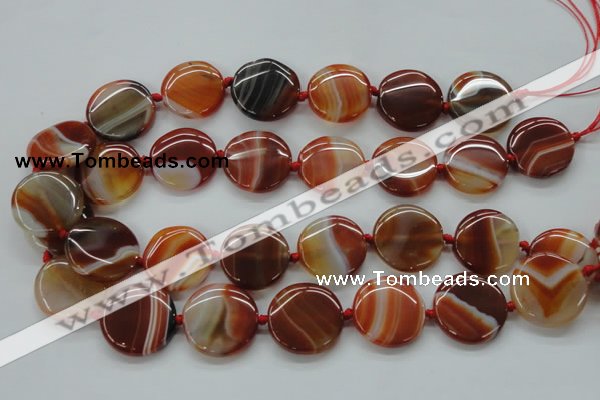 CAA298 15.5 inches 25mm flat round red line agate gemstone beads