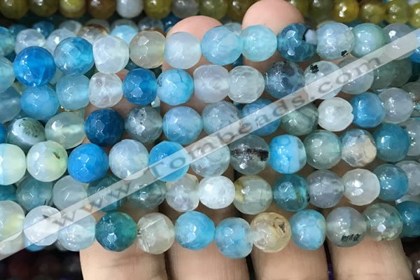 CAA3005 15 inches 8mm faceted round fire crackle agate beads wholesale