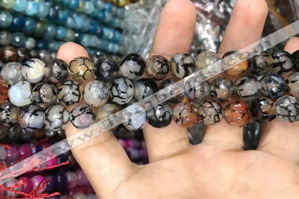 CAA3050 15 inches 10mm faceted round fire crackle agate beads wholesale