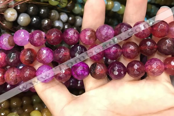 CAA3137 15 inches 12mm faceted round fire crackle agate beads wholesale