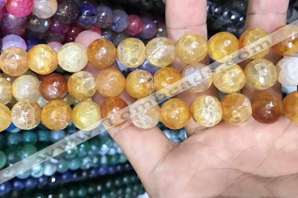 CAA3153 15 inches 12mm faceted round fire crackle agate beads wholesale
