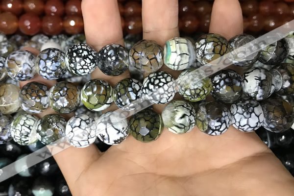 CAA3188 15 inches 14mm faceted round fire crackle agate beads wholesale