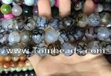 CAA3189 15 inches 14mm faceted round fire crackle agate beads wholesale