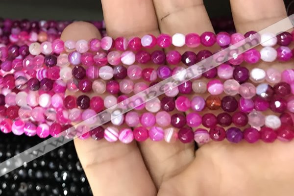 CAA3251 15 inches 4mm faceted round line agate beads wholesale