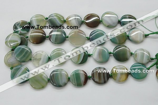CAA332 15.5 inches 24mm flat round green line agate beads