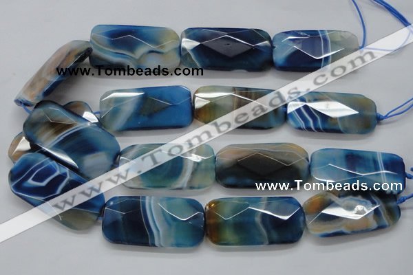 CAA354 15.5 inches 26*48mm faceted rectangle blue line agate beads