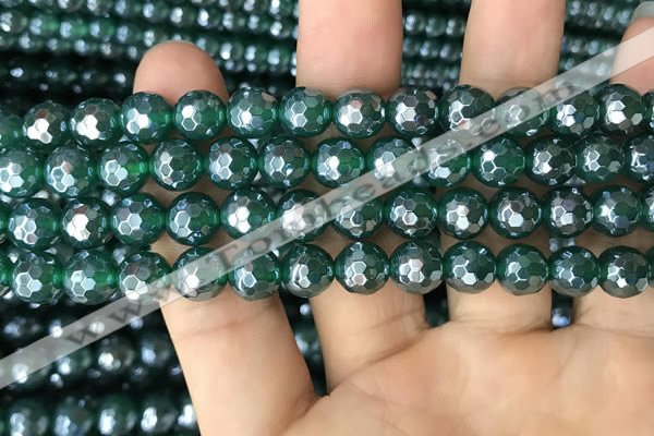 CAA3544 15.5 inches 8mm faceted round AB-color green agate beads
