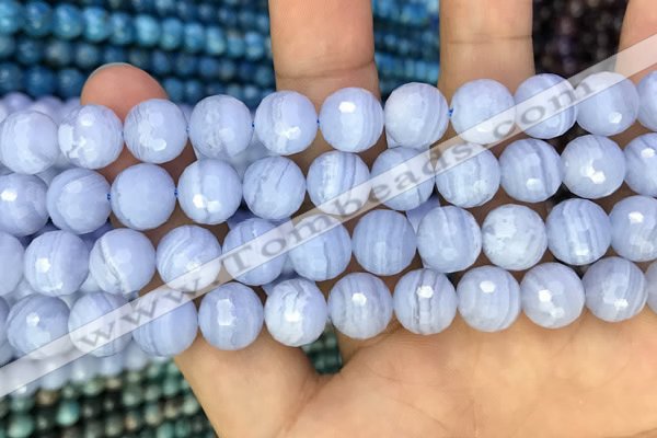 CAA3561 15.5 inches 10mm faceted round blue lace agate beads