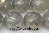 CAA5652 15 inches 10mm faceted round AB-color grey agate beads