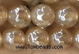 CAA5655 15 inches 6mm faceted round AB-color yellow agate beads