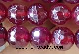 CAA5660 15 inches 6mm faceted round AB-color red agate beads