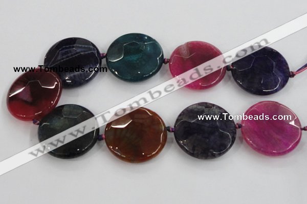 CAA574 15.5 inches 45mm faceted flat round dragon veins agate beads